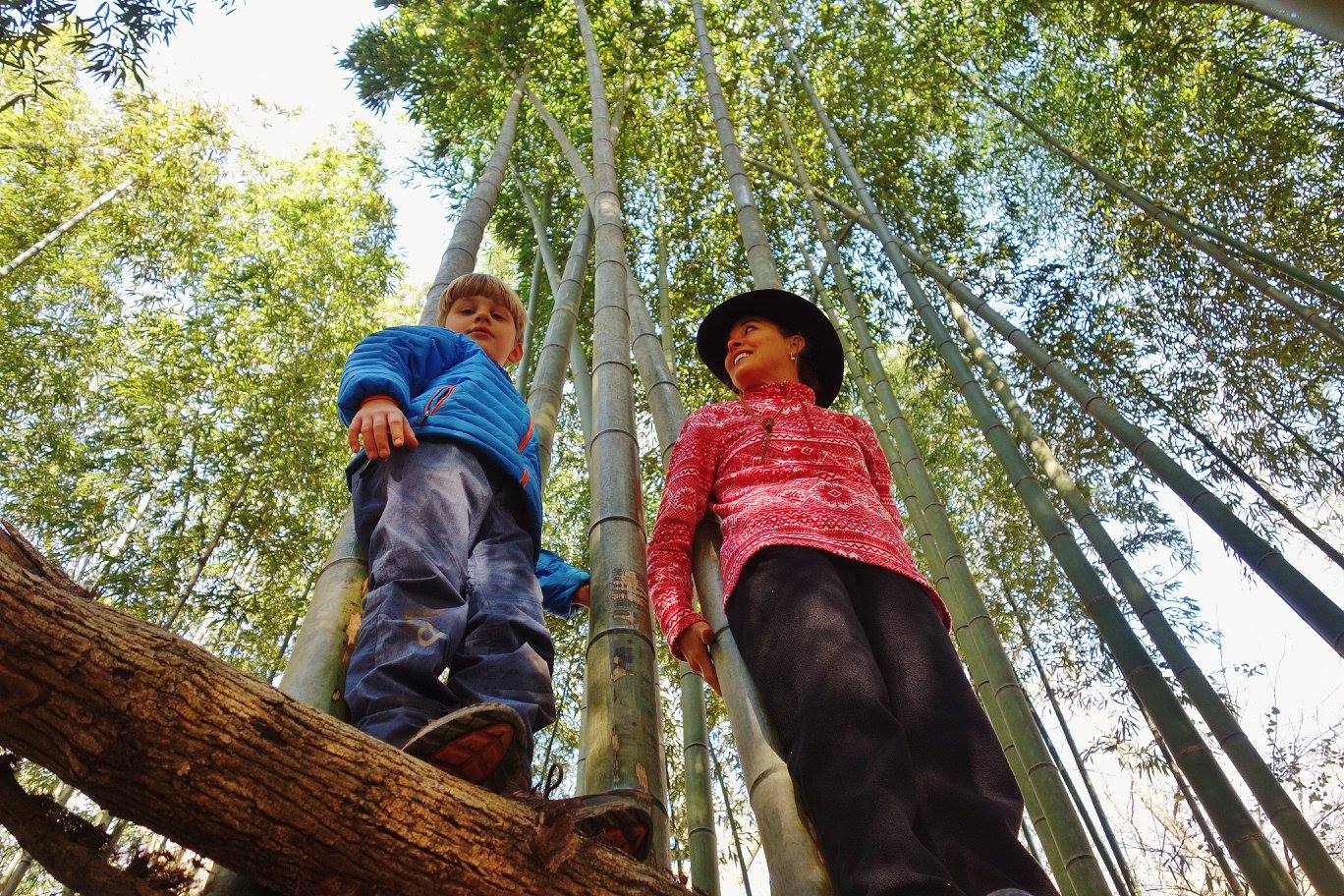 Anne with her son in a bamboo forest